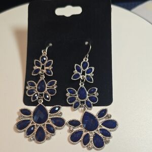 Elegant Blue Silver Drop Earrings